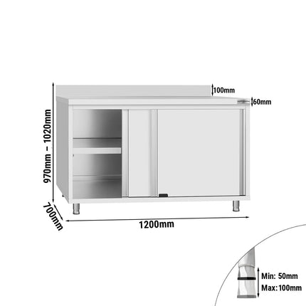 GGM Gastro Stainless Steel Floor Cupboard Flex ECO - 1200x700mm - with Sliding Doors & Upstand