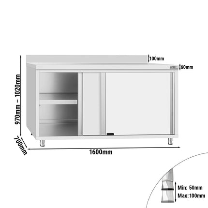 GGM Gastro Stainless Steel Floor Cupboard Flex ECO - 1600x700mm - with Sliding Doors & Upstand