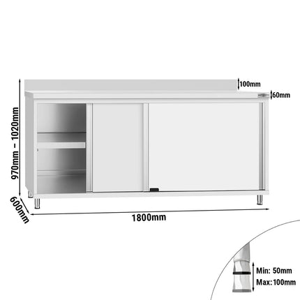 GGM Gastro Stainless Steel Floor Cupboard Flex ECO - 1800x600mm - with Sliding Doors & Upstand