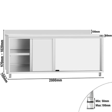 GGM Gastro Stainless Steel Floor Cupboard Flex ECO - 2000x700mm - with Sliding Doors & Upstand