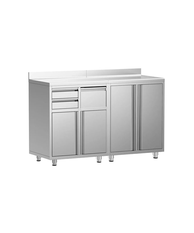 GGM Gastro Stainless Steel Floor Cupboard - for coffee machines - 1600x600mm - with Hinged Doors, 2 Drawers & Upstand
