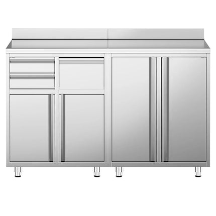 GGM Gastro Stainless Steel Floor Cupboard - for coffee machines - 1600x600mm - with Hinged Doors, 2 Drawers & Upstand