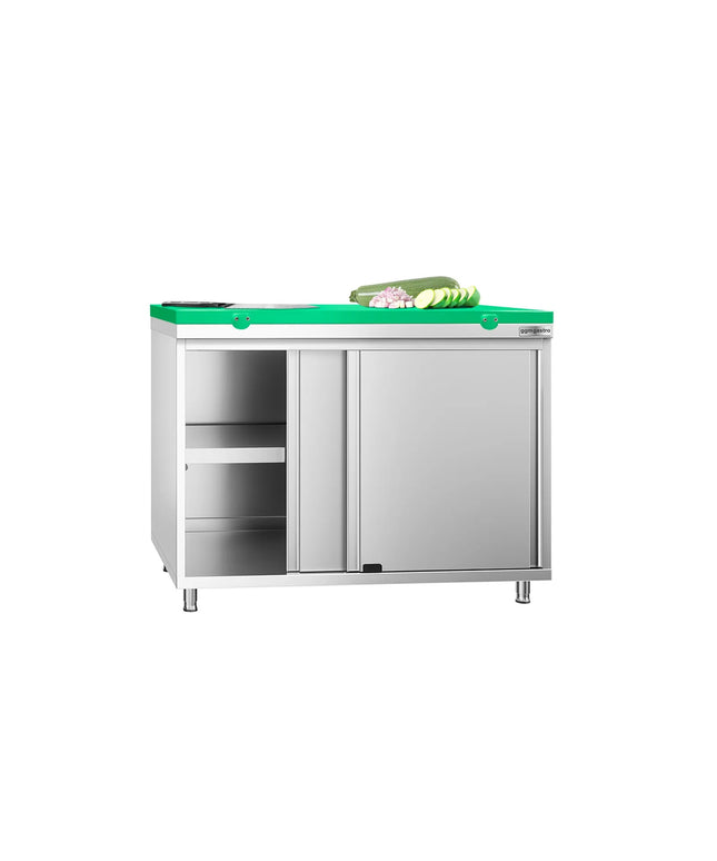 GGM Gastro Stainless Steel Floor Cupboard PREMIUM - 1000x600mm - with Sliding Doors - incl. Chopping Board Green