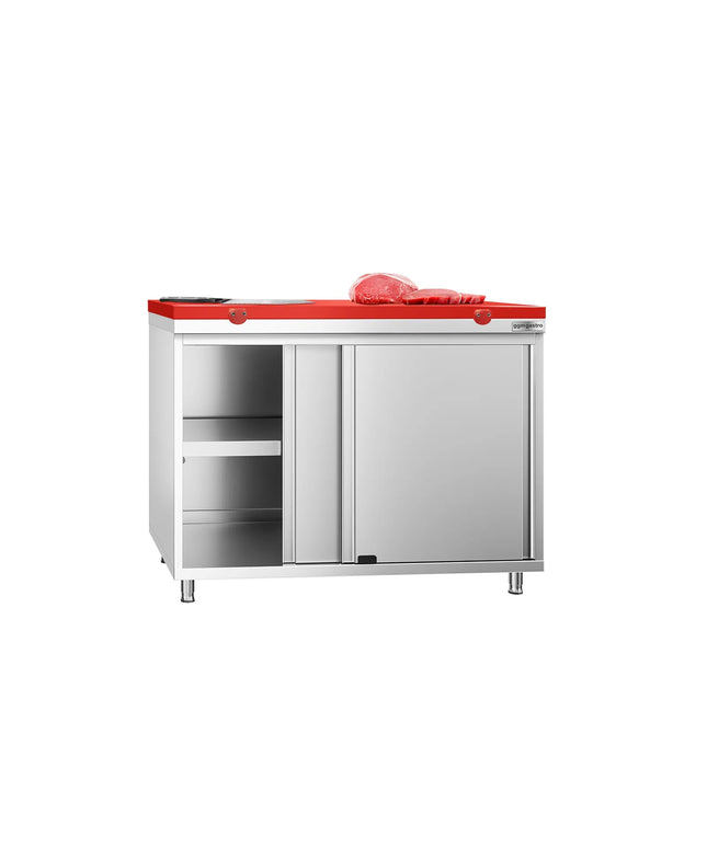 GGM Gastro Stainless Steel Floor Cupboard PREMIUM - 1000x600mm - with Sliding Doors - incl. Chopping Board Red