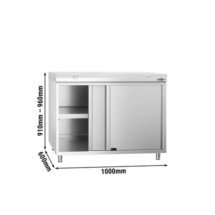 GGM Gastro Stainless Steel Floor Cupboard PREMIUM - 1000x600mm - with Sliding Doors - incl. Chopping Board White