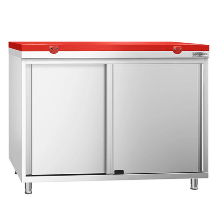 GGM Gastro Stainless Steel Floor Cupboard PREMIUM - 1000x600mm - with Sliding Doors - incl. Chopping Board Red