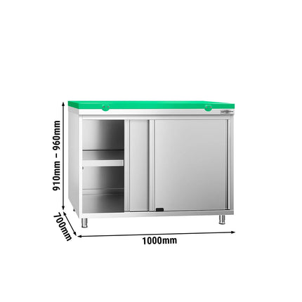 GGM Gastro Stainless Steel Floor Cupboard PREMIUM - 1000x700mm - with Sliding Doors - incl. Chopping Board Green