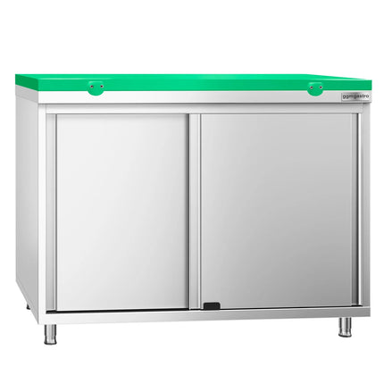 GGM Gastro Stainless Steel Floor Cupboard PREMIUM - 1000x700mm - with Sliding Doors - incl. Chopping Board Green
