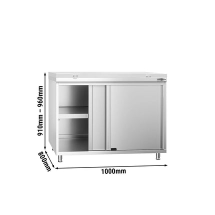 GGM Gastro Stainless Steel Floor Cupboard PREMIUM - 1000x800mm - with Sliding Doors - incl. Chopping Board White