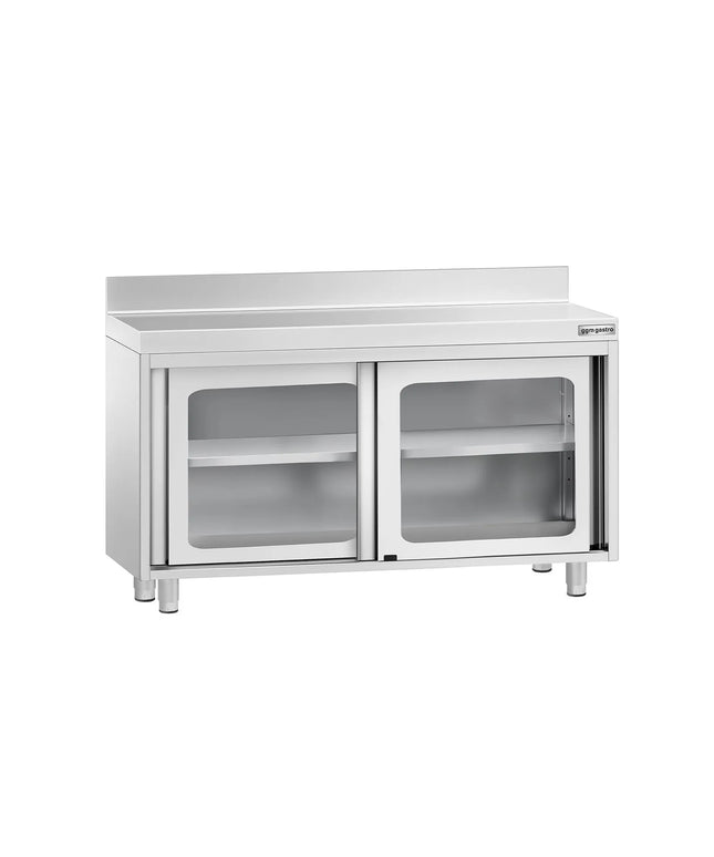 GGM Gastro Stainless Steel Floor Cupboard PREMIUM - 1200x600mm - with Glass Sliding Doors & Upstand