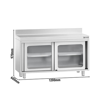 GGM Gastro Stainless Steel Floor Cupboard PREMIUM - 1200x600mm - with Glass Sliding Doors & Upstand