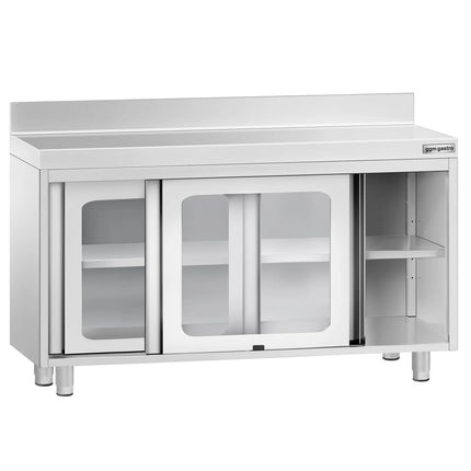 GGM Gastro Stainless Steel Floor Cupboard PREMIUM - 1200x600mm - with Glass Sliding Doors & Upstand