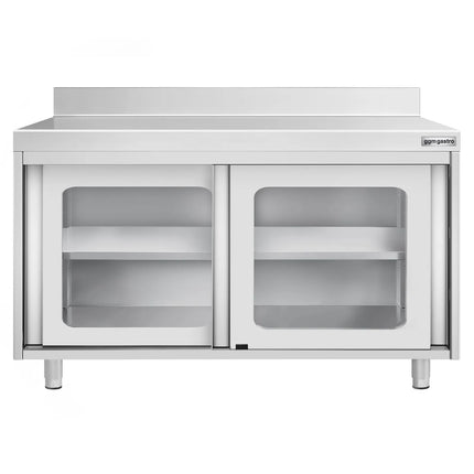 GGM Gastro Stainless Steel Floor Cupboard PREMIUM - 1200x600mm - with Glass Sliding Doors & Upstand