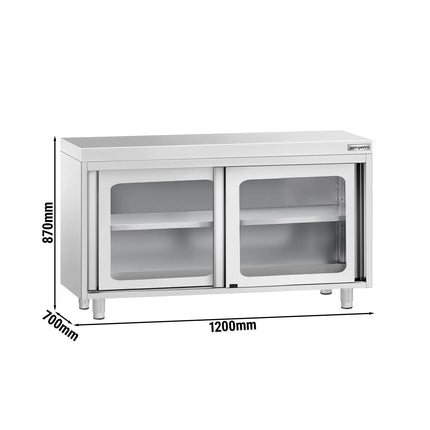 GGM Gastro Stainless Steel Floor Cupboard PREMIUM - 1200x700mm - with Glass Sliding Doors