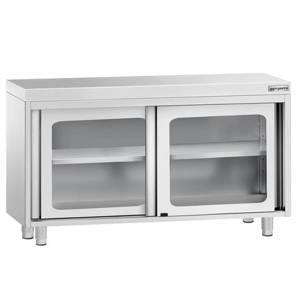 GGM Gastro Stainless Steel Floor Cupboard PREMIUM - 1200x700mm - with Glass Sliding Doors