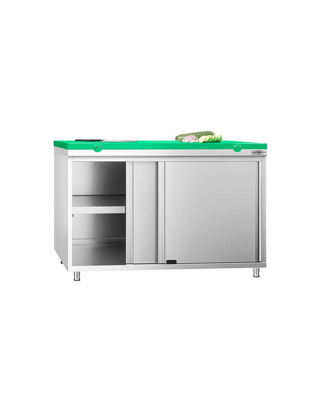 GGM Gastro Stainless Steel Floor Cupboard PREMIUM - 1200x700mm - with Sliding Doors - incl. Chopping Board Green