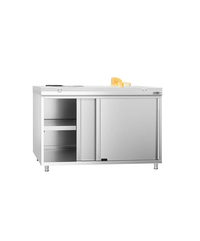 GGM Gastro Stainless Steel Floor Cupboard PREMIUM - 1200x700mm - with Sliding Doors - incl. Chopping Board White