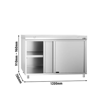 GGM Gastro Stainless Steel Floor Cupboard PREMIUM - 1200x700mm - with Sliding Doors - incl. Chopping Board White