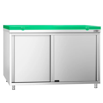 GGM Gastro Stainless Steel Floor Cupboard PREMIUM - 1200x700mm - with Sliding Doors - incl. Chopping Board Green