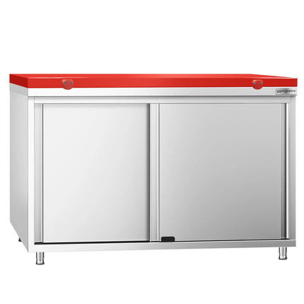 GGM Gastro Stainless Steel Floor Cupboard PREMIUM - 1200x700mm - with Sliding Doors - incl. Chopping Board Red