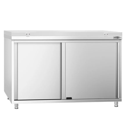 GGM Gastro Stainless Steel Floor Cupboard PREMIUM - 1200x700mm - with Sliding Doors - incl. Chopping Board White