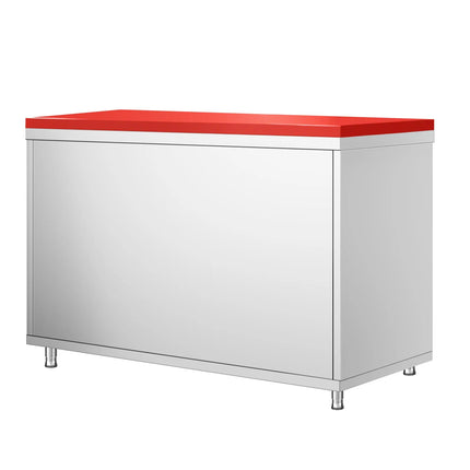 GGM Gastro Stainless Steel Floor Cupboard PREMIUM - 1200x800mm - with Sliding Doors - incl. Chopping Board Red