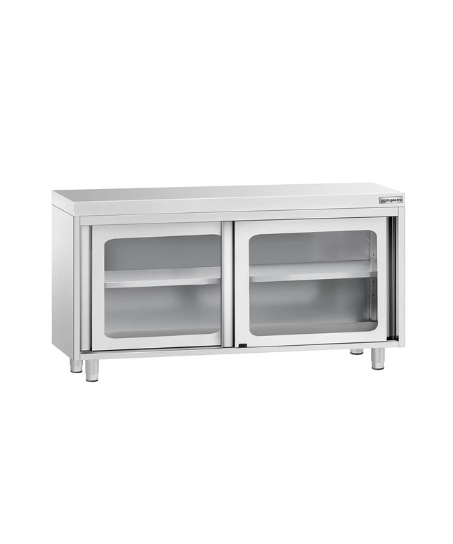 GGM Gastro Stainless Steel Floor Cupboard PREMIUM - 1400x600mm - with Glass Sliding Doors