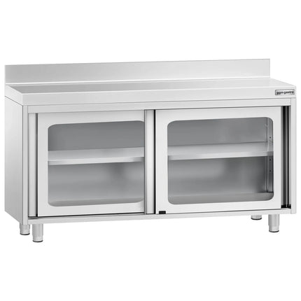 GGM Gastro Stainless Steel Floor Cupboard PREMIUM - 1400x600mm - with Glass Sliding Doors & Upstand