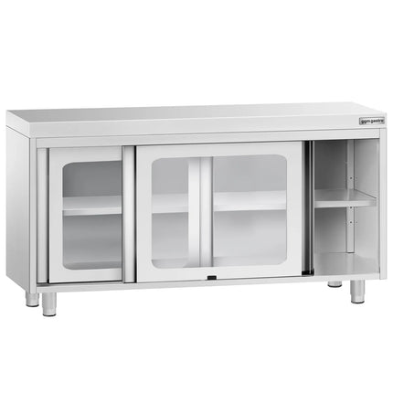 GGM Gastro Stainless Steel Floor Cupboard PREMIUM - 1400x600mm - with Glass Sliding Doors
