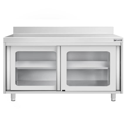 GGM Gastro Stainless Steel Floor Cupboard PREMIUM - 1400x600mm - with Glass Sliding Doors & Upstand