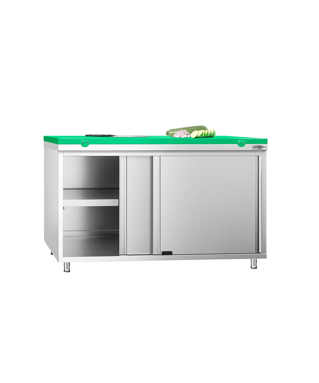 GGM Gastro Stainless Steel Floor Cupboard PREMIUM - 1400x600mm - with Sliding Doors - incl. Chopping Board Green