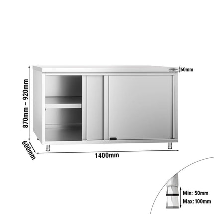 GGM Gastro Stainless Steel Floor Cupboard PREMIUM - 1400x600mm - with Sliding Doors