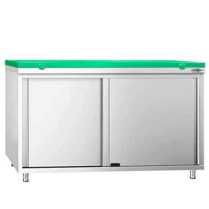 GGM Gastro Stainless Steel Floor Cupboard PREMIUM - 1400x600mm - with Sliding Doors - incl. Chopping Board Green