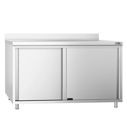 GGM Gastro Stainless Steel Floor Cupboard PREMIUM - 1400x600mm - with Sliding Doors & Upstand
