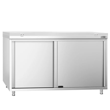 GGM Gastro Stainless Steel Floor Cupboard PREMIUM - 1400x600mm - with Sliding Doors - incl. Chopping Board White