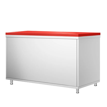 GGM Gastro Stainless Steel Floor Cupboard PREMIUM - 1400x600mm - with Sliding Doors - incl. Chopping Board Red