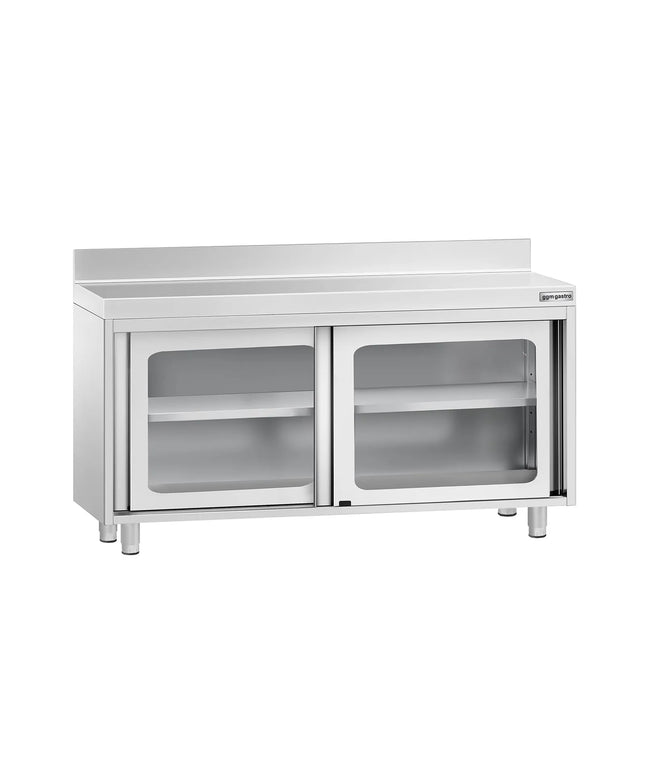GGM Gastro Stainless Steel Floor Cupboard PREMIUM - 1400x700mm - with Glass Sliding Doors & Upstand