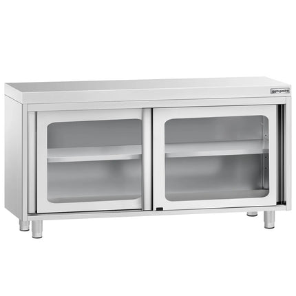 GGM Gastro Stainless Steel Floor Cupboard PREMIUM - 1400x700mm - with Glass Sliding Doors