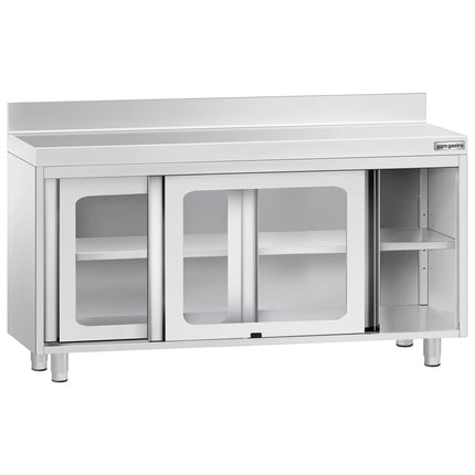 GGM Gastro Stainless Steel Floor Cupboard PREMIUM - 1400x700mm - with Glass Sliding Doors & Upstand