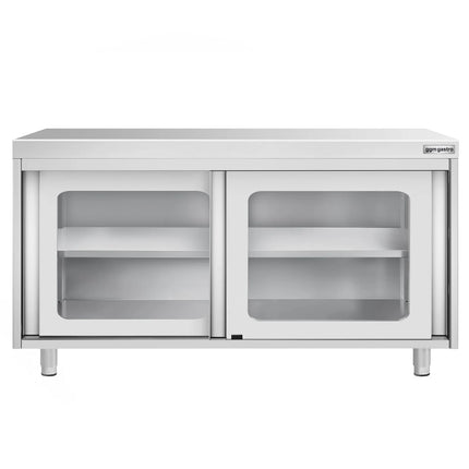 GGM Gastro Stainless Steel Floor Cupboard PREMIUM - 1400x700mm - with Glass Sliding Doors