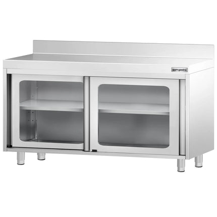 GGM Gastro Stainless Steel Floor Cupboard PREMIUM - 1400x700mm - with Glass Sliding Doors & Upstand