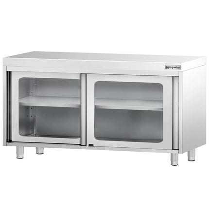 GGM Gastro Stainless Steel Floor Cupboard PREMIUM - 1400x700mm - with Glass Sliding Doors