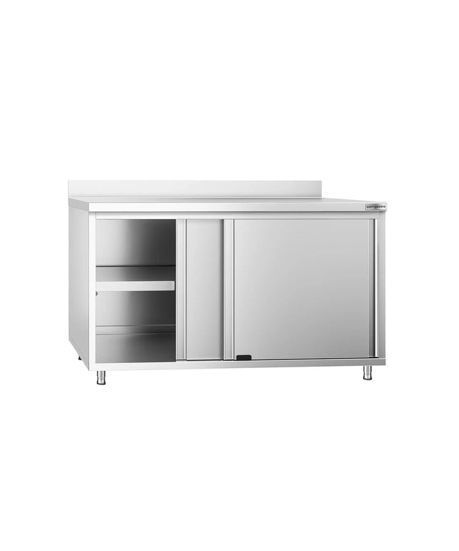 GGM Gastro Stainless Steel Floor Cupboard PREMIUM - 1400x700mm - with Sliding Doors & Upstand