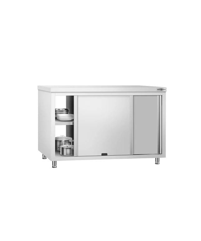 GGM Gastro Stainless Steel Floor Cupboard PREMIUM - 1400x700mm - with Sliding Doors - Pass-Through