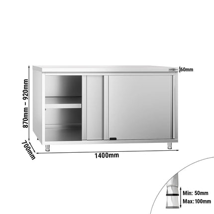 GGM Gastro Stainless Steel Floor Cupboard PREMIUM - 1400x700mm - with Sliding Doors