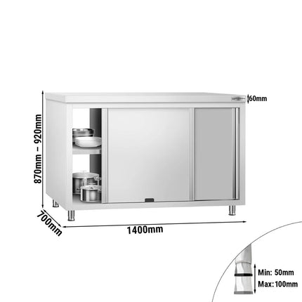 GGM Gastro Stainless Steel Floor Cupboard PREMIUM - 1400x700mm - with Sliding Doors - Pass-Through