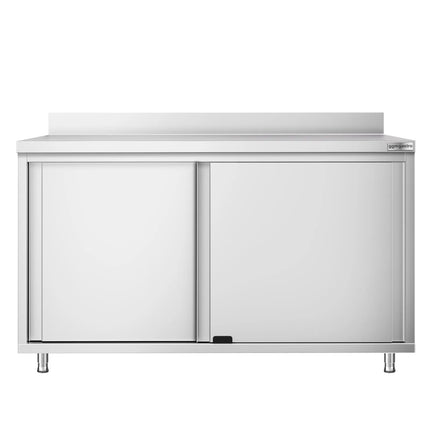 GGM Gastro Stainless Steel Floor Cupboard PREMIUM - 1400x700mm - with Sliding Doors & Upstand