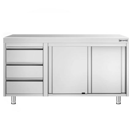 GGM Gastro Stainless Steel Floor Cupboard PREMIUM - 1400x700mm - with Sliding Doors - with 3 Drawers right