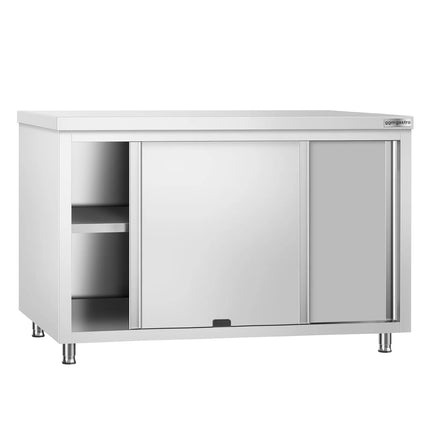 GGM Gastro Stainless Steel Floor Cupboard PREMIUM - 1400x700mm - with Sliding Doors - Pass-Through