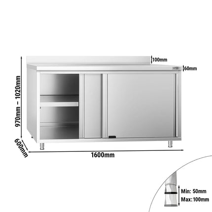 GGM Gastro Stainless Steel Floor Cupboard PREMIUM - 1600x600mm - with Sliding Doors & Upstand